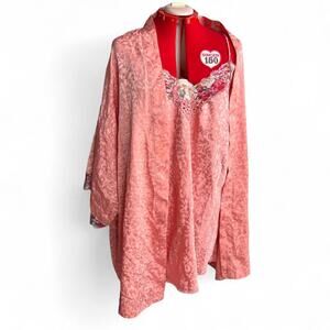 Vintage Pink Peach Floral Lace Nightgown and Robe Set Plus Size